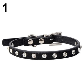 Gambar Bluelans(R) Adjustable Cat Pet Dog Studded Rhinestones Buckle Collar Faux Leather Neck Strap XXS (Black)   intl