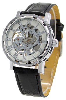 Bluelans® Men's Black Faux Leather Strap Watch  