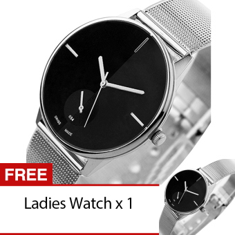 Bluelans® perempuan haid pasangan kekasih kuarsa jam tangan Stainless Steel Hitam [membeli 1 mendapatkan 1 gratis]  