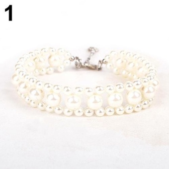 Gambar Bluelans(R) Pet Dog Puppy Yorkie Fashion Sweet Three Rows Faux Pearl Collar Short Necklace M (White)   intl