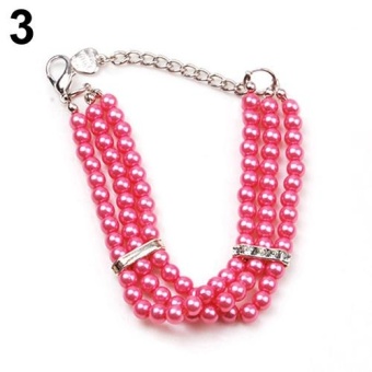 Gambar Bluelans(R) Pet Dog Puppy Yorkie Fashion Sweet Three Rows Faux Pearl Collar Short Necklace S (Coral Pink)   intl