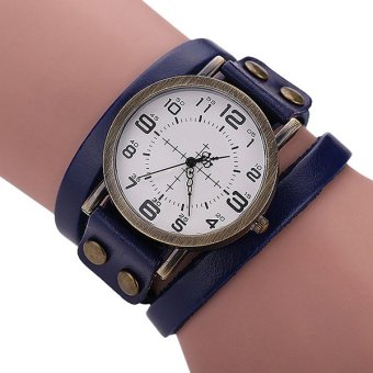 Bluelans® Unisex Retro Multi-Layers Leather Strap Wrap Bracelet Wrist Watch Blue  