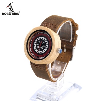 Gambar BOBO BIRD WJ15 Women Bamboo Watch Jam Tangan UV Printing Dial 38mm Round Wood Watch Jam Tangan Case Genuine Leather Band Watch Jam Tangan es Kid s Gift Accept OEM W*J15