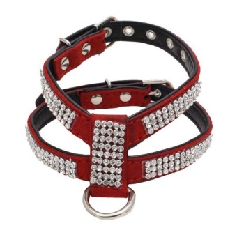 Gambar BolehDeals Bling Diamond Crystal Collar Pet Cat Dog Harness ChestStrap Lead Red M   intl