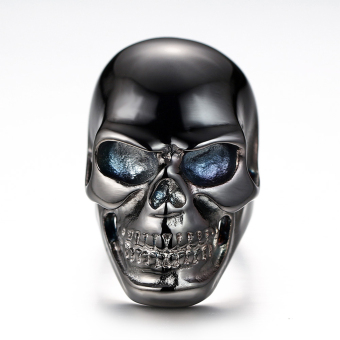 Gambar BolehDeals Stainless Steel Men s Skull Head Gothic Punk BikerFinger Ring Black US 8