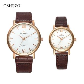 [BROWN] OSHRZO os8025p3 Couple Quartz Leather Band Wristwatch - intl  