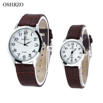 [BROWN] OSHRZO os8039p1 Couple Quartz Leather Band Watch - intl  