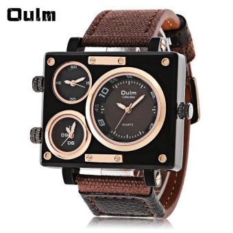 [BROWN] Oulm 3595 Three Movt Quartz Watch Rectangle Dial Canvas +Leather Band Wristwatch - intl  