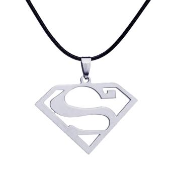 Gambar [ Bryl ] Kalung Kulit Slippy Pria Wanita Logo Super Man PendantStainless Steel