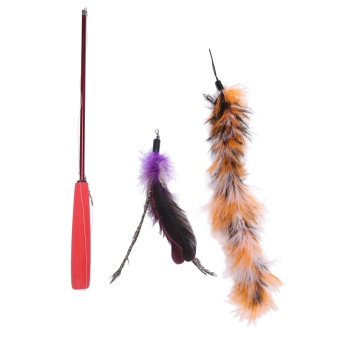 Gambar burmab Cat Teaser Toy With Feather, Retractable Wand ,2 Pcs RefillCat Chaser Toy.   intl