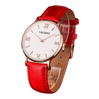 CAGARNY 6812 Concise Style Ultra Thin Quartz Wrist Watch With Leather Band For Women(Red Band) - intl  