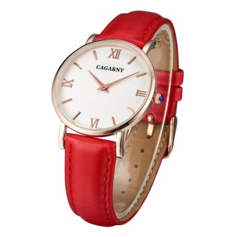 CAGARNY 6813 Concise Style Ultra Thin Rose Gold Case Quartz Wrist Watch With Leather Band For Women(Red) - intl  