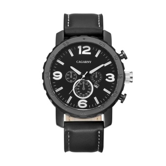 CAGARNY 6845 Fashion Dual Quartz Movement Wrist Watch With Leather Band(Black Band Black Window) - intl  