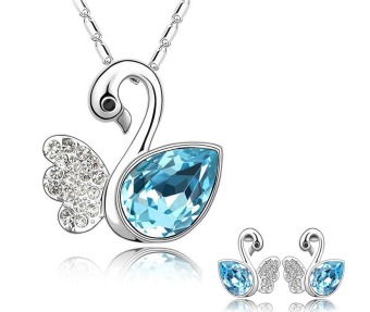 Gambar Cannice Perhiasan Set Austrian Crystal Swan   Aquamarine