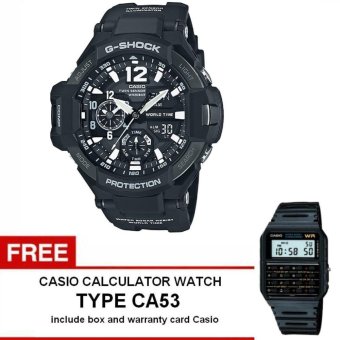 Casio G-Shock Gravitymaster Series Jam Tangan Pria - Hitam - Strap Karet - GA-1100-1ADR+ Gratis Casio Calculator Watch CA53  