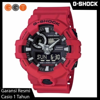 Casio G-Shock Jam Tangan Pria Dual Time Resin Starp Quartz Movement GA-700-4A - Red  