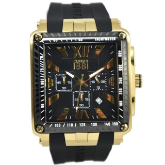 Gambar Cerruti Jam Tangan Pria Hitam Gold Ring Hitam Plat Hitam RubberStrap CRA012X224G