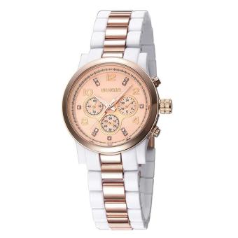 chechang WEIQIN Brand Women Watches Trendy Fashion Rose Gold White Rhinestone Round Dial Quartz Wrist Watch Clock Feminino (white rose gold)  