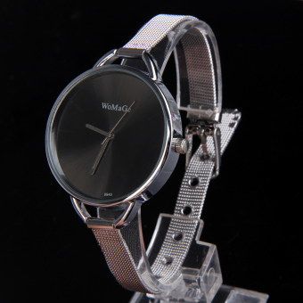 Gambar Chic Oversize Quartz Watch with Stainless Steel Narrow Band for Woman Black