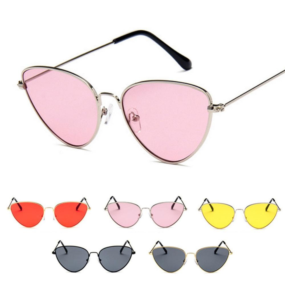 Chic Wanita Cat Eye Sunglasses Retro Logam Baru Fashion Protection Ocean Mirror Sunglass UV400, Golden Black Silver Frame-Intl