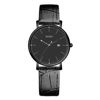 CITOLE BUREI Watch Women Genuine Leather Strap Quartz Waterproof Wristwatch 6.6mm Ultra Slim Dial Business Lady Watches Reloj Mujer (black black)  