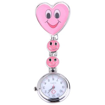 Cocotina Cute Smile Face Heart Shape Casual Clip-on Nurse Doctor Brooch Pendant Fob Pocket Quartz Watch (Pink)  