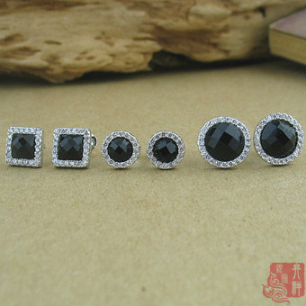 Gambar Dan Xiang S925 Geometris Persegi Melingkar Anting Sterling Silver