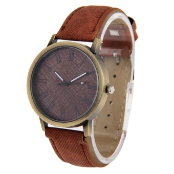 Denim Texture Style Round Dial Retro Digital Display Women and Men Quartz Watch With PU Leather Band(Brown) - intl  