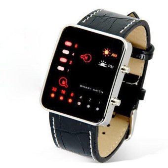 Gambar Digital Red LED Sport Wrist Watch Binary Wristwatch PU LeatherWomen Mens Black   intl