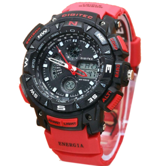 Gambar Digitec Energia H130D48DG2044TMRH Dualtime Jam Tangan Pria Rubber Strap (Merah)