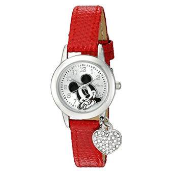 Disney Women's MK1018 Mickey Mouse Red Lizard Strap with Charm Watch - Intl  