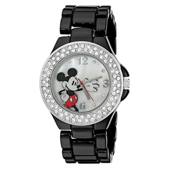 Disney Women's MK2069 Mickey Mouse Mother-of-Pearl Dial Black Enamel Bracelet Watch - Intl  