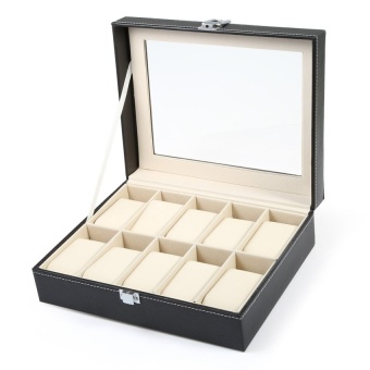 DJ 10 Grids Pvc Leather Material Watch Case Transparent Cover Box - intl  