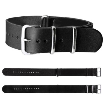 DJ 18Mm/20Mm/22Mm Leather Wrist Watch Band Strap Mensstainless Steel Pin Buckle Black-22Mm - intl  