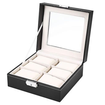 DJ 6 Grids Leather Glasses Watch Display Box Collection Glass Coverorganizer Storage Case - intl  
