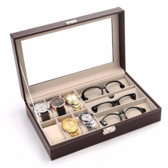 DJ 9 Slots Pu Leather Sunglasses Eyeglasses Storage Box Watch Displaycase Organizer Coffee - intl  