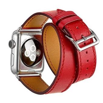 Double Tour Leather Band for Apple Watch 42mm - Red  
