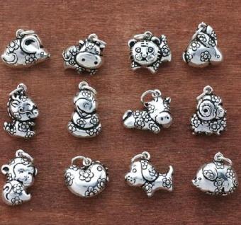 Gambar Dua Belas Zodiac S925 Kartun Sterling Silver Retro Thai Liontin Perak Liontin