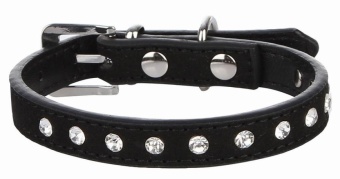 Gambar EOZY Fashion PU Leather Pet Collars Dog Puppy Luxury RhinestonesCollars M (Black)   intl