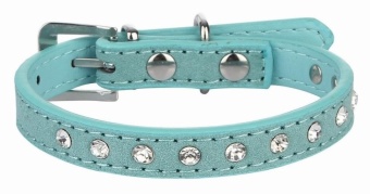 Gambar EOZY Fashion PU Leather Pet Collars Dog Puppy Luxury RhinestonesCollars M (Light Blue)   intl