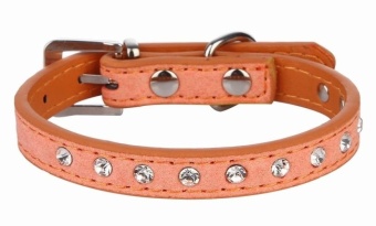 Gambar EOZY Fashion PU Leather Pet Collars Dog Puppy Luxury RhinestonesCollars M (Orange)   intl
