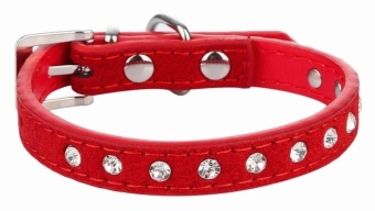Gambar EOZY Fashion PU Leather Pet Collars Dog Puppy Luxury RhinestonesCollars S (Red)   intl