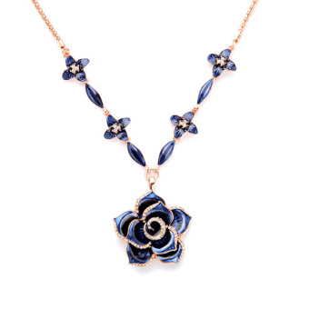 Gambar Eropa dan Amerika biru berlian bunga wanita necklace necklace