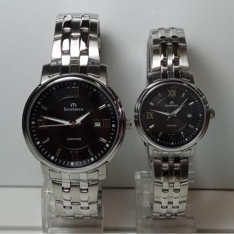 Gambar Excellence Jam Tangan Couple Excellence EX 8122MD LD Sapphire Silver Stainless Steel Dial Black