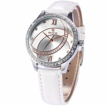 Fashion Bling Crystal Lady Women Bracelet White Leather Band Quartz Wrist Watch WK1169 - intl  