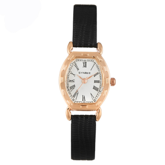 Fashion Color Women Girlfriend's Leather Casual Hour Square Surface Waterproof Quartz Wrist Watches-Black(3611)  