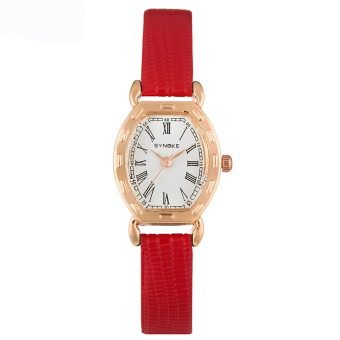 Fashion Color Women Girlfriend's Leather Casual Hour Square Surface Waterproof Quartz Wrist Watches-Red(3611)  
