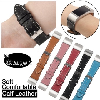 Fashion Leather Watch Strap Band with Stainless Steel Adaptor for Fitbit Charge 2 Bracelet Strap Watchbands Black - intl  