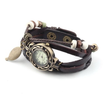 Fashion Retro Leaf Bracelet Watch Quartz Movement Wrist Watch Girl Women - intl  