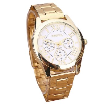 Fashion Roman Numerals Lady Women Wrist Watch Steel-belt Quartz Wristwatch White Dial  